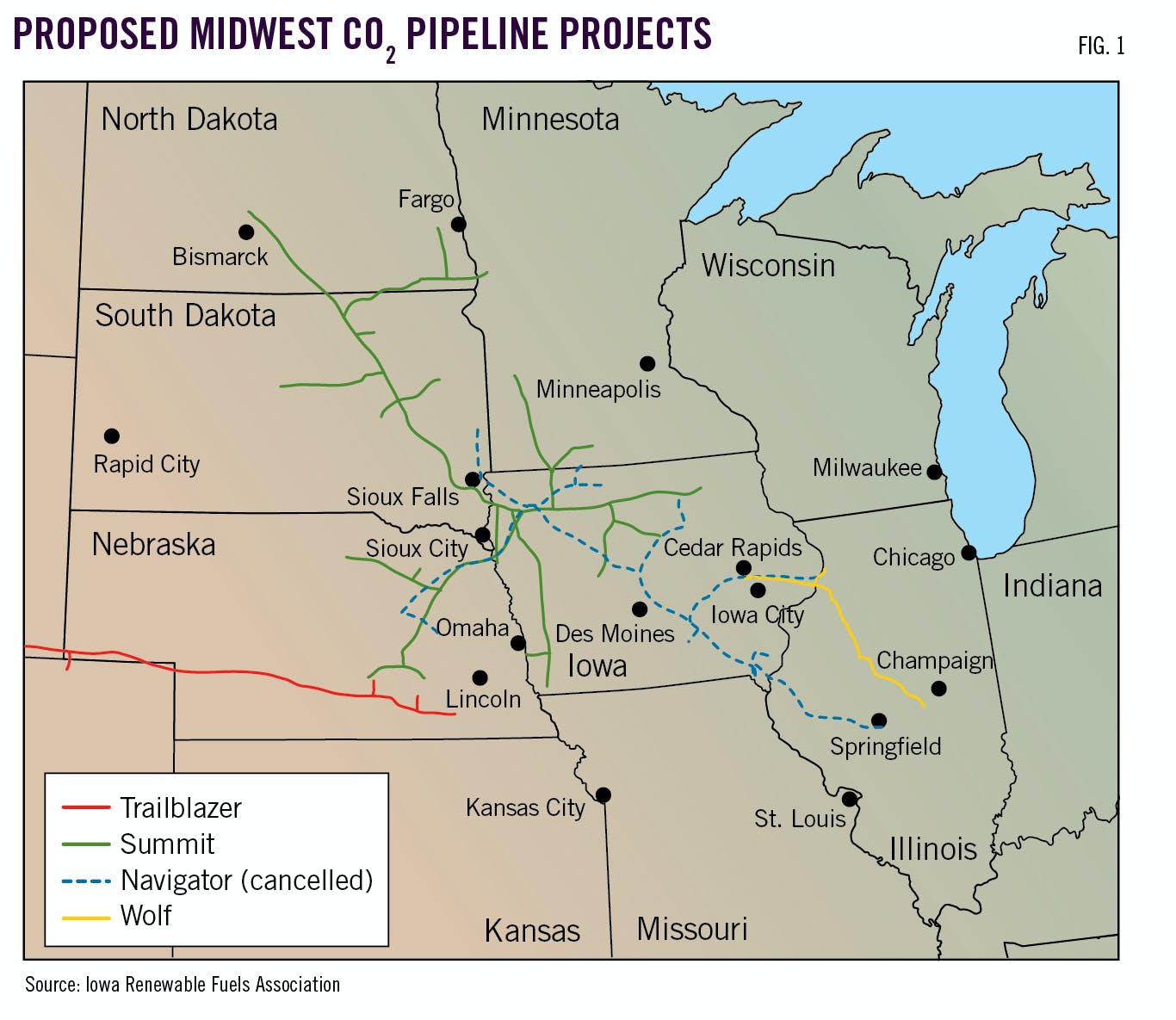 Proposed Midwest CO2 Pipeline Projects. (Fig. 1).
