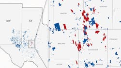 CrownRock's operations in the Permian basin (in red) alongside those of Occidental. CrownRock's operations in the Permian basin (in red) alongside those of Occidental.