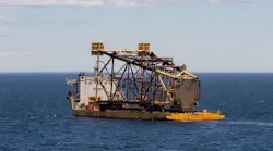 The jacket for Total's Fenix production platform is carried to site.