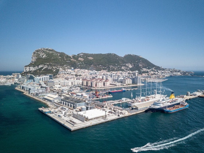 Shell’s LNG regasification terminal in Gibraltar, 2018, switching from diesel-fueled power generation to cleaner burning natural gas.