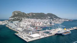 Shell’s LNG regasification terminal in Gibraltar, 2018, switching from diesel-fueled power generation to cleaner burning natural gas.