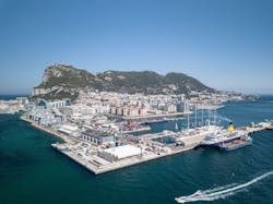Shell&rsquo;s LNG regasification terminal in Gibraltar, 2018, switching from diesel-fueled power generation to cleaner burning natural gas.