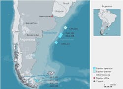 Equinor operations map, offshore Argentina.