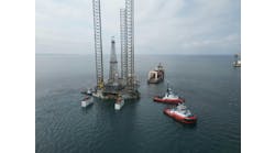 Dixstone's Banba jack-up drilling rig, offshore Gabon. 