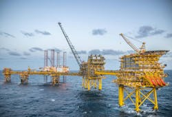 Tyra East first gas, North Sea. Tyra East first gas, North Sea.