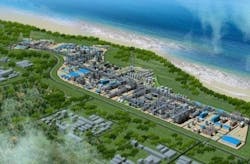 Rendering of SABIC Fujian Petrochemicals Co. Ltd.&rsquo;s grassroots olefins and derivatives complex now under construction at the Gulei Petrochemical Industrial Park in Zhangzhou City, Fujian Province, China.