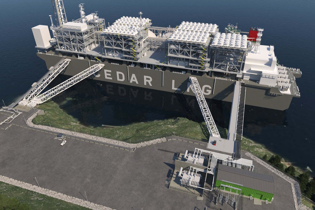 Artist&rsquo;s rendering of proposed Cedar LNG floating LNG plant.