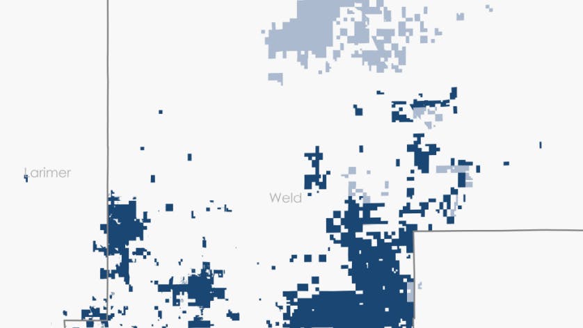 Colorado acreage slated to be sold is illustrated in light blue.