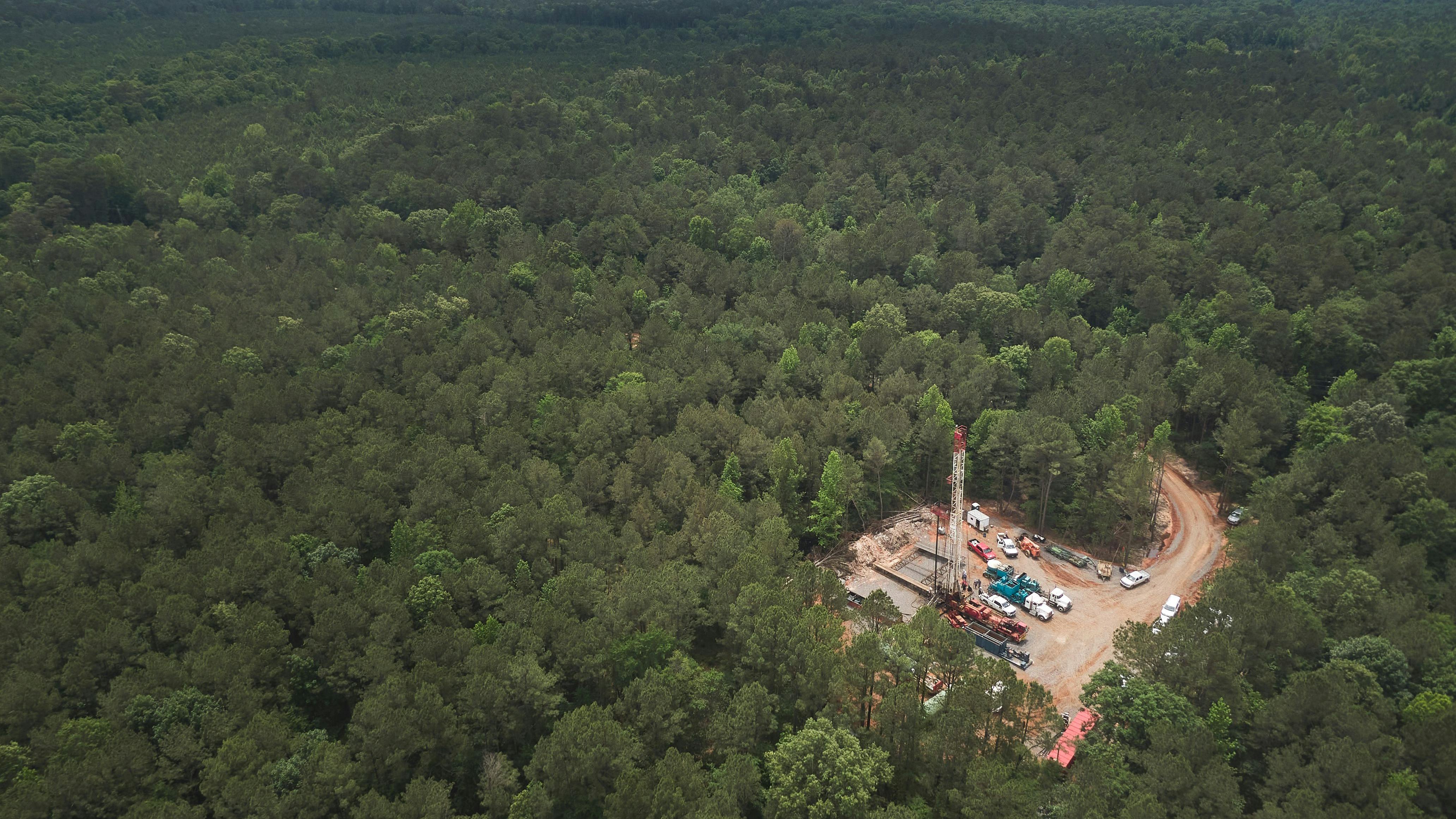 Aerial footage of southwest Arkansas lithium project.