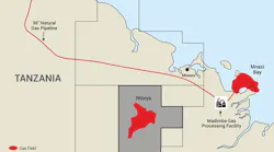 Ruvuma PSA map, onshore Tanzania.