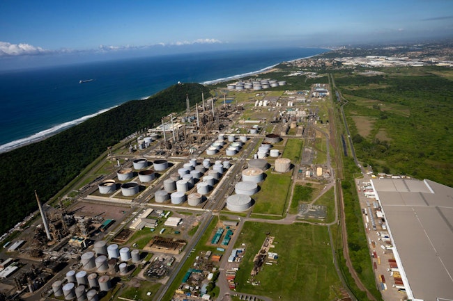 South African Petroleum Refineries (Pty.) Ltd.’s previously idled 180,000-b/d refinery in Durban, KwaZulu-Natal Province, South Africa.