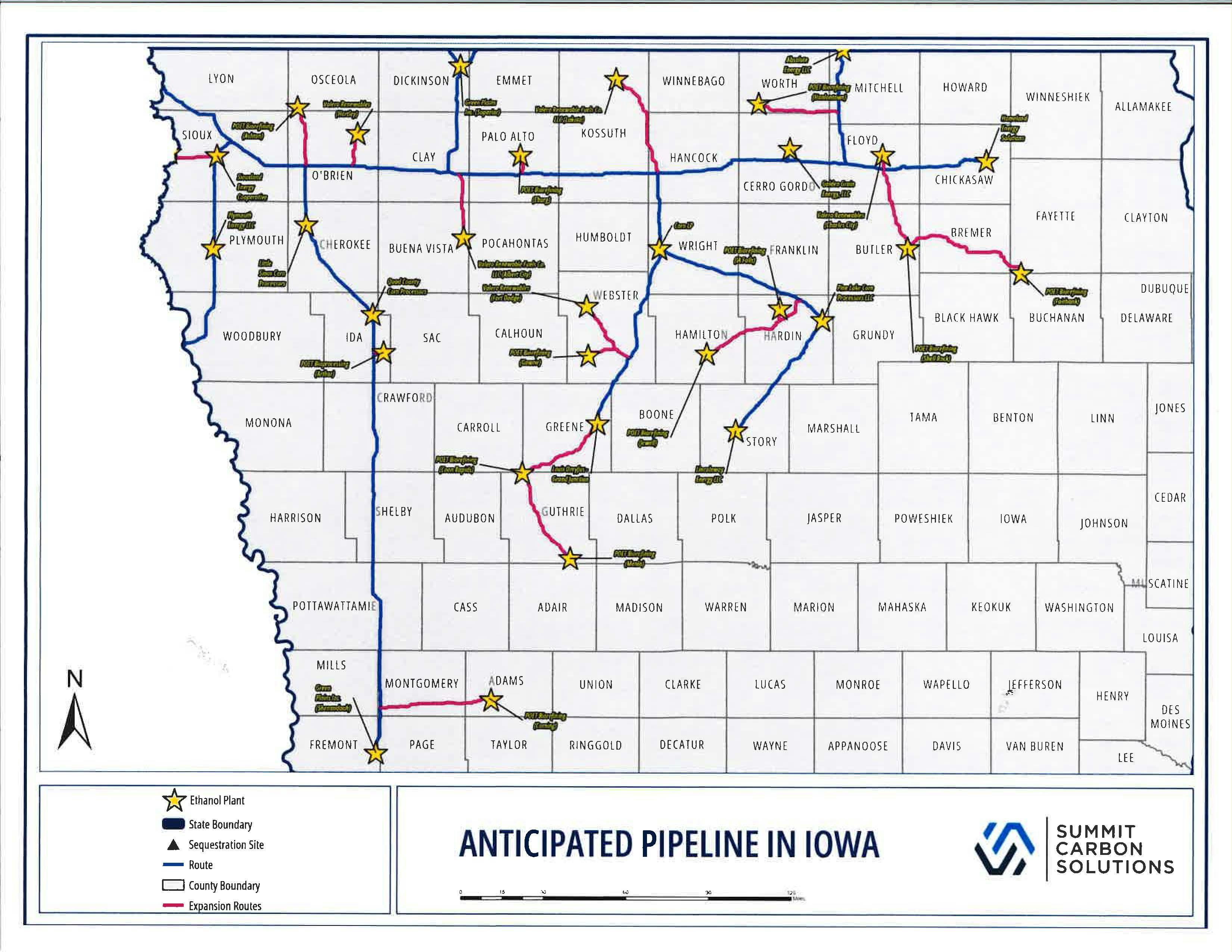 Summit Carbon Solutions' anticipated pipeline in Iowa.