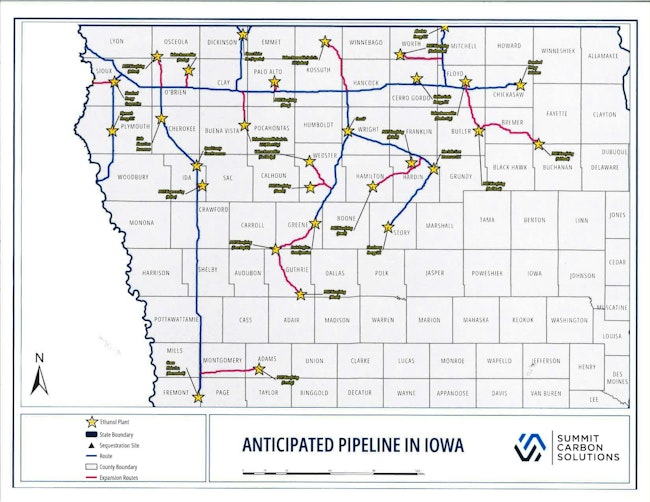 Summit Carbon Solutions' anticipated pipeline in Iowa.