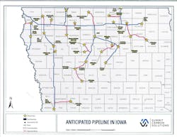 Summit Carbon Solutions' anticipated pipeline in Iowa. Summit Carbon Solutions' anticipated pipeline in Iowa.