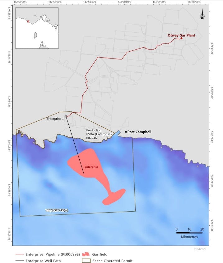 Enterprise area map offshore Victoria, Australia.