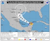 Projected path of Hurricane Beryl, Gulf of Mexico.