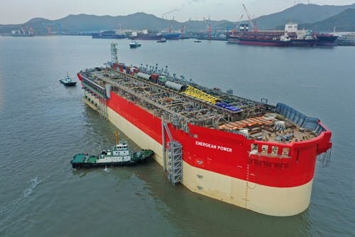 Energean Power FPSO hull sail away from China (March, 2020).