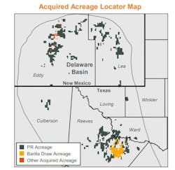 Permian Resources Delaware basin acquisition map. Permian Resources Delaware basin acquisition map.