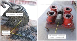 SPD internals show deposits plugging the original design (left). New internal arrangements were installed to solve the problem (right) (Fig. 3). SPD internals show deposits plugging the original design (left). New internal arrangements were installed to solve the problem (right) (Fig. 3).