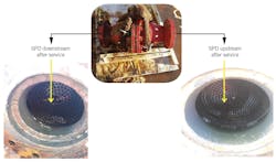 The wellhead pipeline shows deposits upstream of the SPD (right) and no deposits downstream (left) in Well MD287 (Fig. 4). The wellhead pipeline shows deposits upstream of the SPD (right) and no deposits downstream (left) in Well MD287 (Fig. 4).