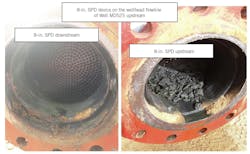 The wellhead pipeline shows deposits upstream of the SPD (right) and no deposits downstream (left) in Well MD525 (Fig. 5). The wellhead pipeline shows deposits upstream of the SPD (right) and no deposits downstream (left) in Well MD525 (Fig. 5).