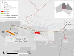 Mereenie oil and gas field map, Australia. Mereenie oil and gas field map, Australia.