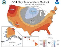 8-14 day temperature outlook (Aug. 30 - Sept. 5, 2024). 8-14 day temperature outlook (Aug. 30 - Sept. 5, 2024).