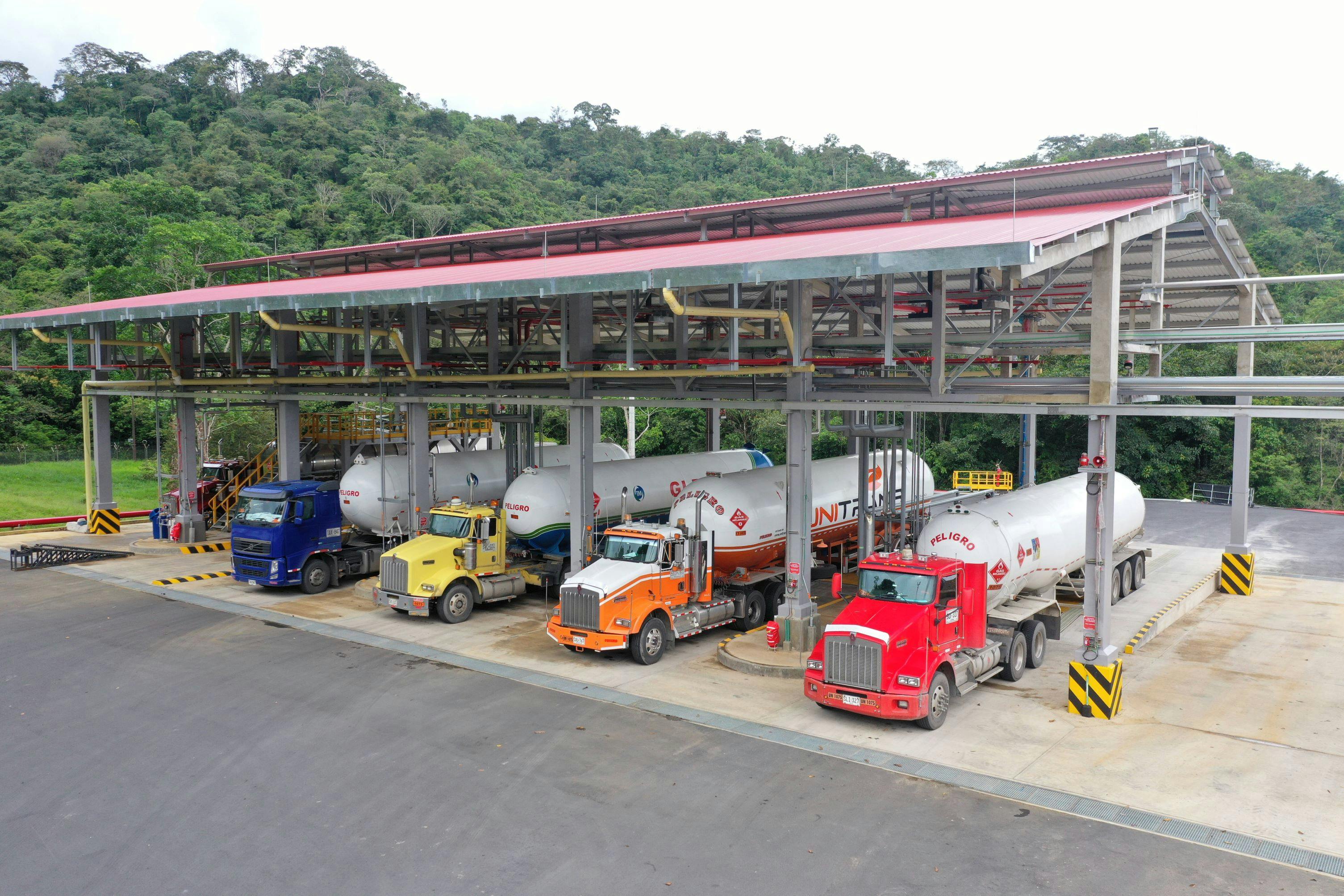 Tanker trucks at Cupiagua, Colombia.