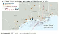 US Oil and Gas Infrastructure in Hurricane Francine's Path (Sept. 12, 2024). US Oil and Gas Infrastructure in Hurricane Francine's Path (Sept. 12, 2024).