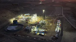 SM Energy Uinta drilling rigs at night.