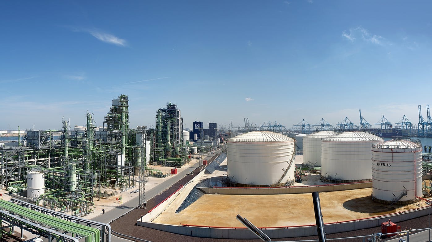 Neste's renewable fuels refinery on the Port of Rotterdam in the Netherlands.