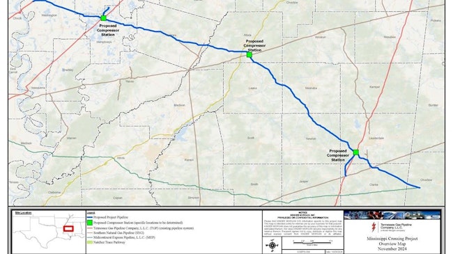 Mississippi Crossing natural gas pipeline project map.