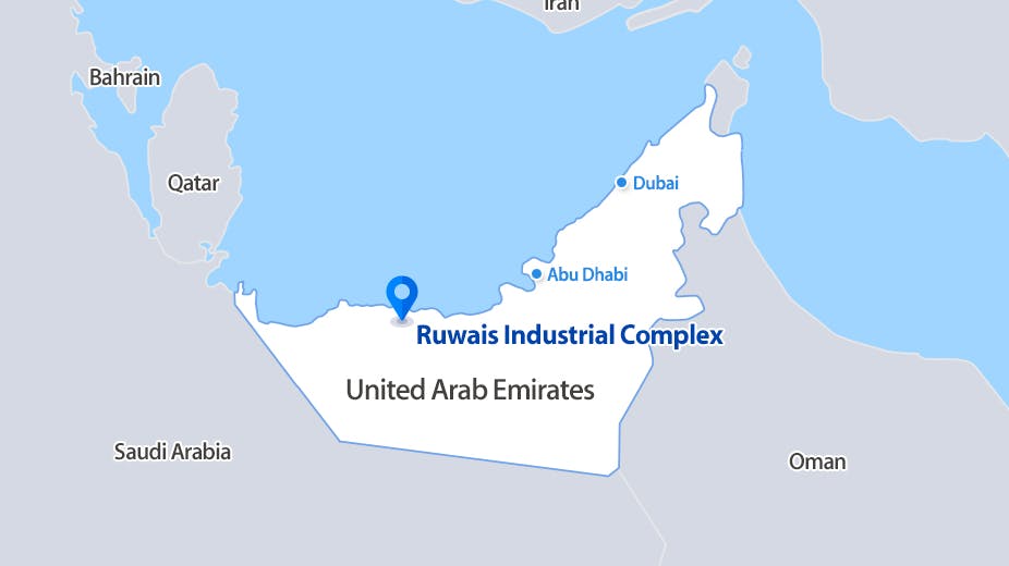 TA'ZIZ methanol project map, UAE.
