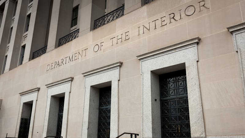 US Department of the Interior, Washington DC, exterior entrance signage