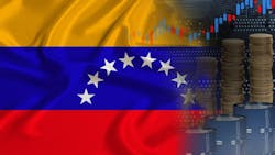 Venezuelan flag, oil barrels Venezuelan flag, oil barrels