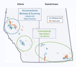 Whitecap Resources, Veren Inc. land map, Canada Whitecap Resources, Veren Inc. land map, Canada
