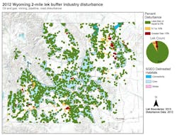 2012 Wyoming 2-mile lek buffer industry disturbance (Fig. 3) 2012 Wyoming 2-mile lek buffer industry disturbance (Fig. 3)