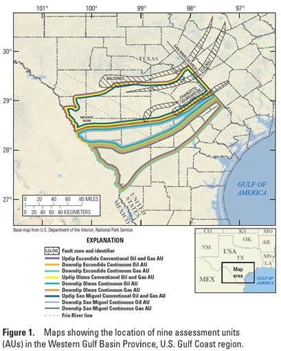Map of assessment units in Western Gulf basin province, US Gulf Coast.