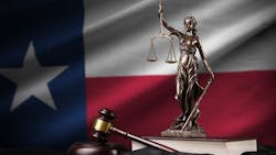 Texas US state flag with statue of lady justice Texas US state flag with statue of lady justice