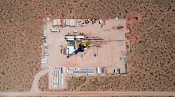 Aerial view of unconventional oil extraction in Añelo, Neuquen, Argentina