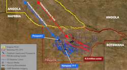 Memorandum of Understanding area in Angola comprising 5.2 million acres and PEL 73 in Namibia comprising 6.3 million acres
