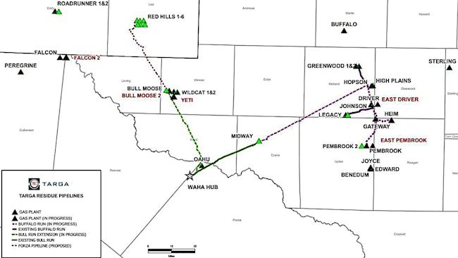 Targa Resources infrastructure map, Permian basin