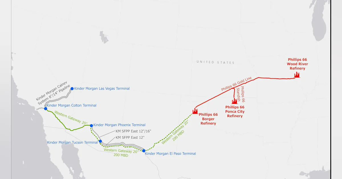 Kcs Pipe Map Phillips 66, Kinder Morgan propose refined products pipeline to US West ...