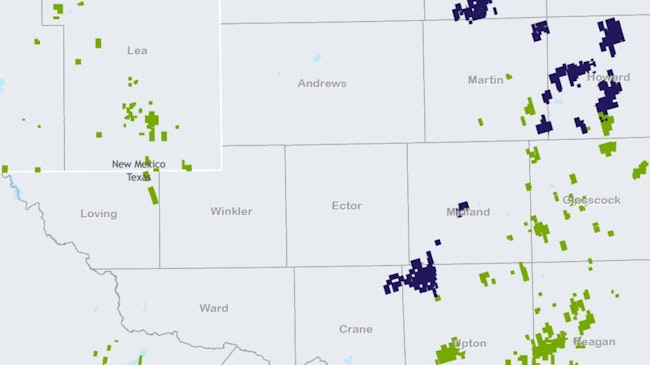 SM (blue) and Civitas (green) each have significant operations in the Permian.