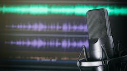 podcast mic and editing software on computer screen podcast mic and editing software on computer screen