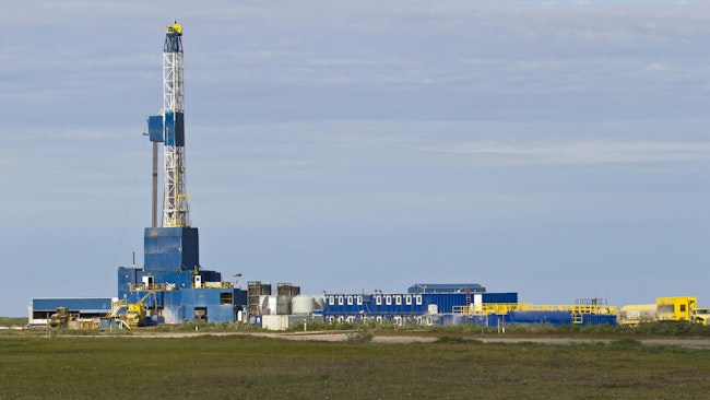 Drilling in Alaska. North slope oil drilling rig.