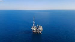 Aerial view of oil and gas platform offshore Aerial view of oil and gas platform offshore