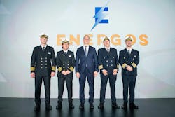 H.E. Karim Badawi, Minister of Petroleum and Mineral Resources, Egypt, with the captains of the Energos Eskimo, Energos Power, Energos Force, and Energos Winter during the celebration event in Cairo. H.E. Karim Badawi, Minister of Petroleum and Mineral Resources, Egypt, with the captains of the Energos Eskimo, Energos Power, Energos Force, and Energos Winter during the celebration event in Cairo.