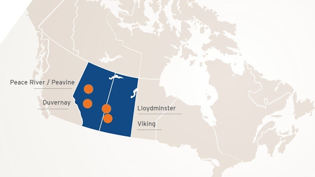 Baytex Energy Canada core oil and gas asset map