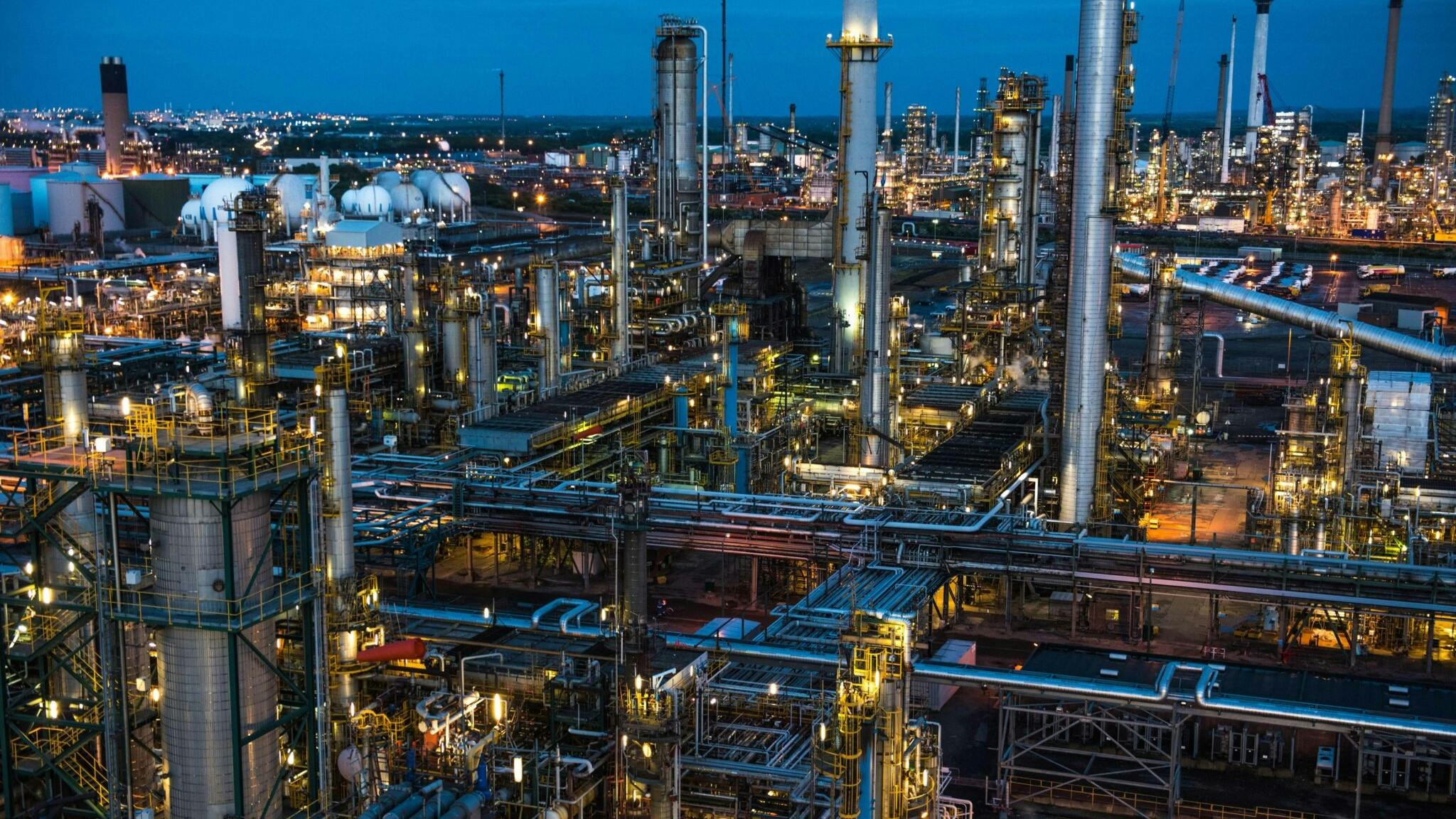 Prax Group Lindsey oil refinery at dusk